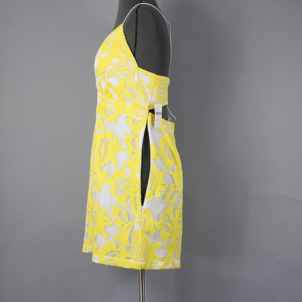 Maeve Dress $170 Sz 10 Yellow White Lined Embroidered V Neck Poly Viscose - Picture 7 of 16